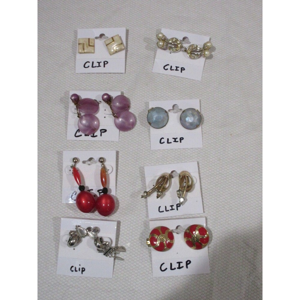 Vtg. Lot of 8 Clip & Screw Back Earrings Multicolor Costume Jewelry